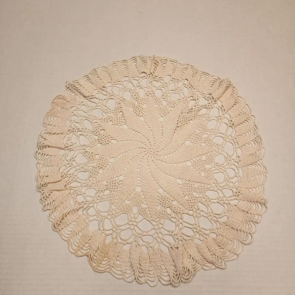Circular cream vintage handmade doilie ~17.5 inches